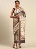 Cotton Brown Casual Wear Printed Saree